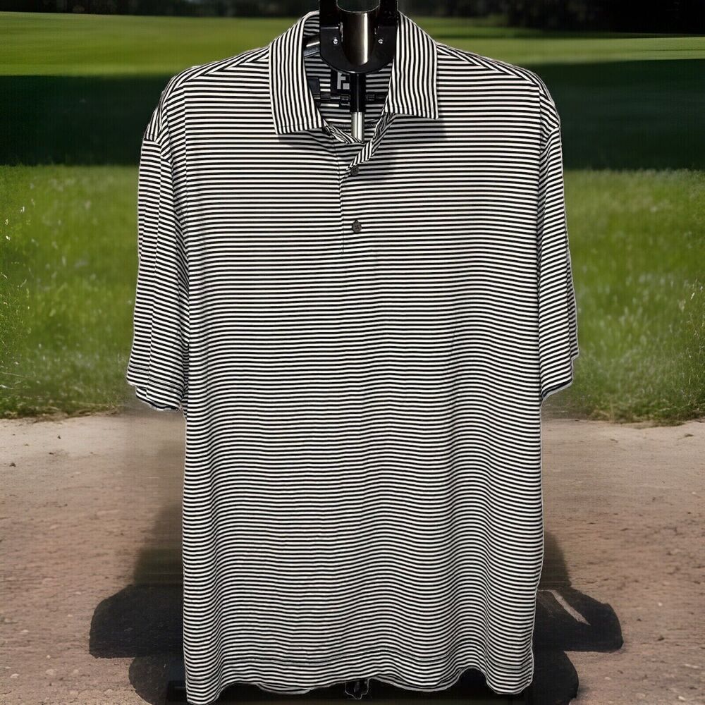 Footjoy Mens XL Golf Polo Shirt Performance Wicking  Blue/ White Stripe Stretch